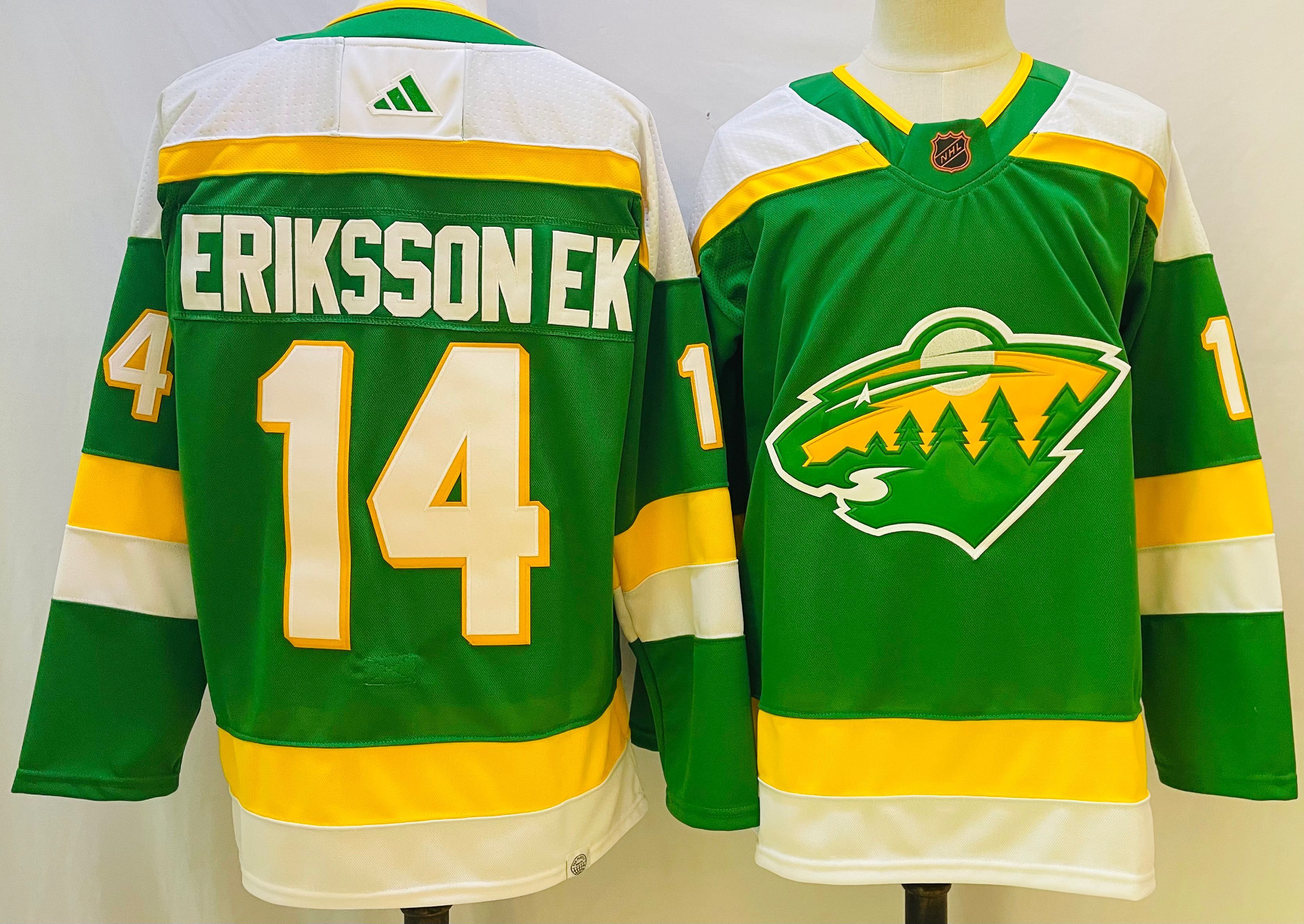 Men Minnesota Wild 14 Erikssonek Green Throwback 2022 Adidas NHL Jersey
